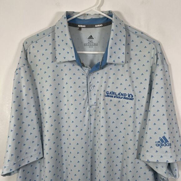 Adidas Golf Polo Shirt Mens XXL 2XL Light Blue Logo AOP All Over Print Garland - Picture 1 of 13